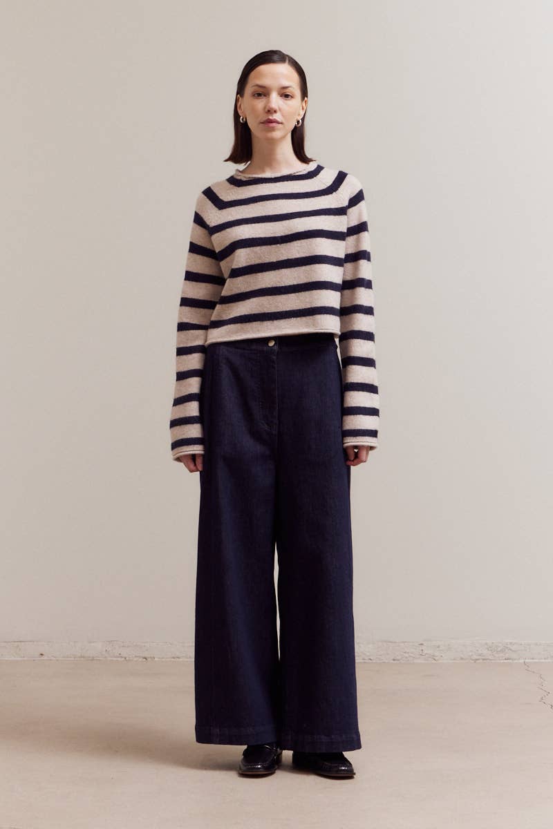 Grade & Gather - 42048 - STRIPED MOCK NECK KNITWEAR: TAPENADE / Contemporary / LARGE