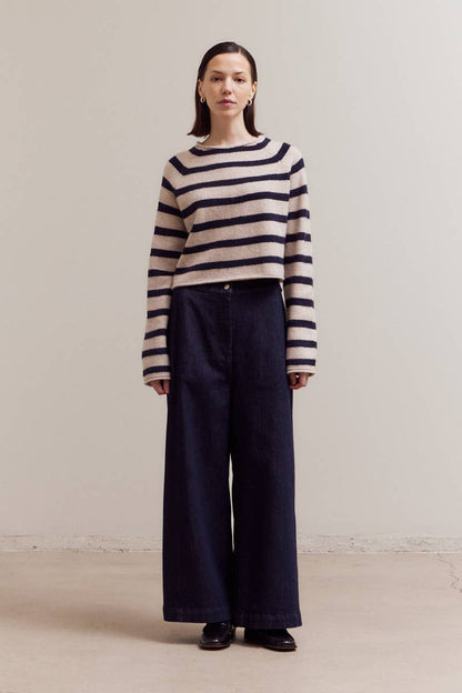 Grade & Gather - 42048 - STRIPED MOCK NECK KNITWEAR: TAPENADE / Contemporary / LARGE