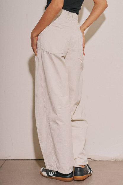 BEIGE BOTANY - A4108P-1 LADIES WOVEN COTTON WIDE LEG BARREL PANTS: Vintage Navy / S