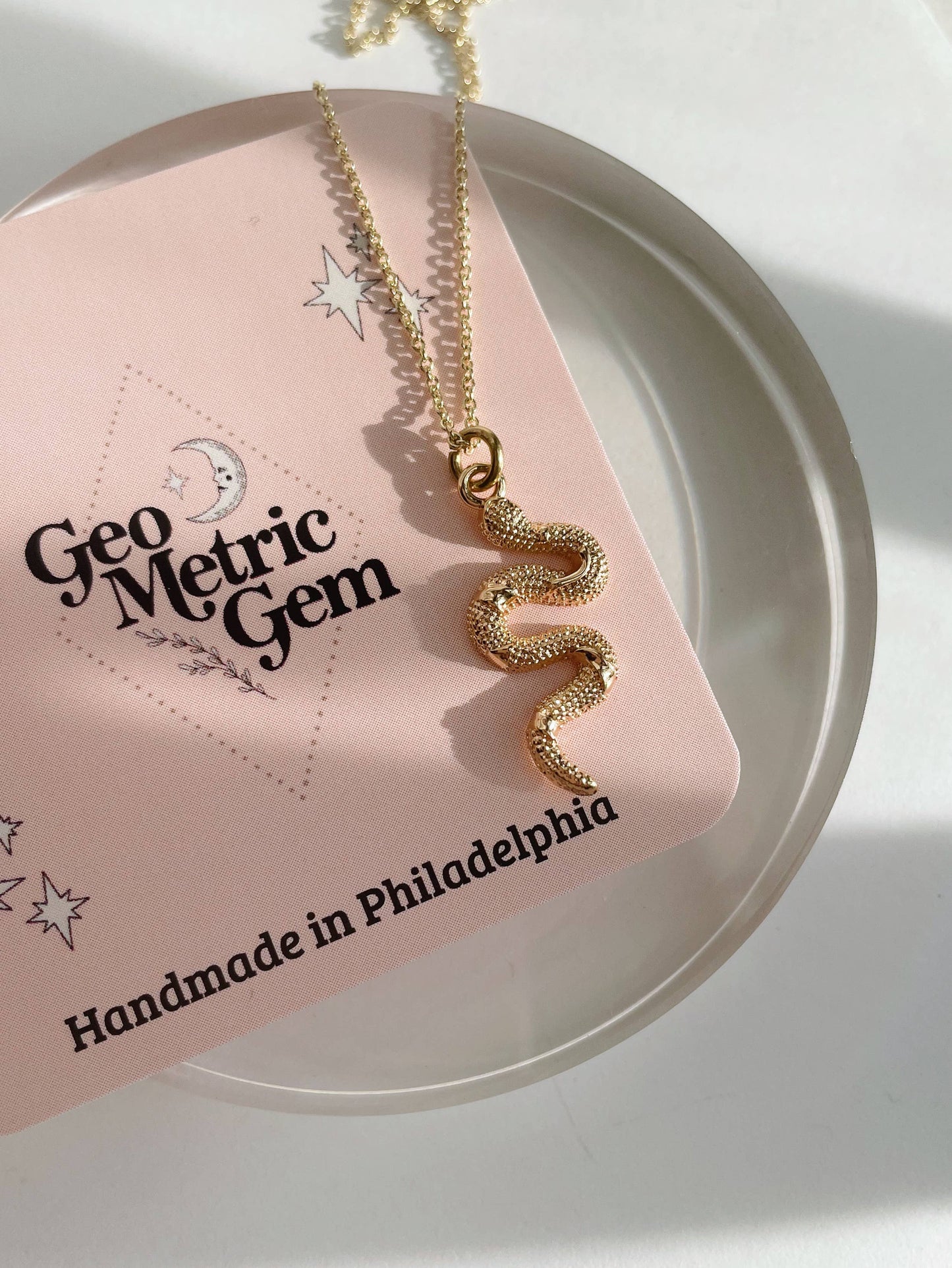 GeoMetricGem - Snake Necklace ~ Gold Plated Pendant on delicate chain