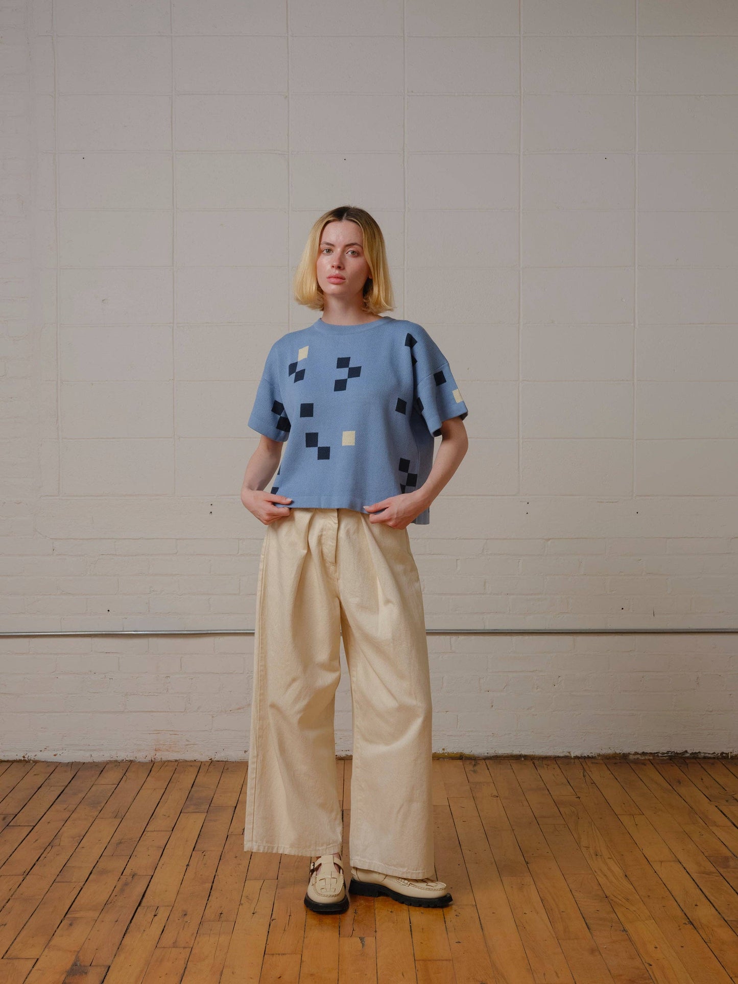 The Endery - Albers Short Sleeve Sweater Tee - Larimar: XS/S
