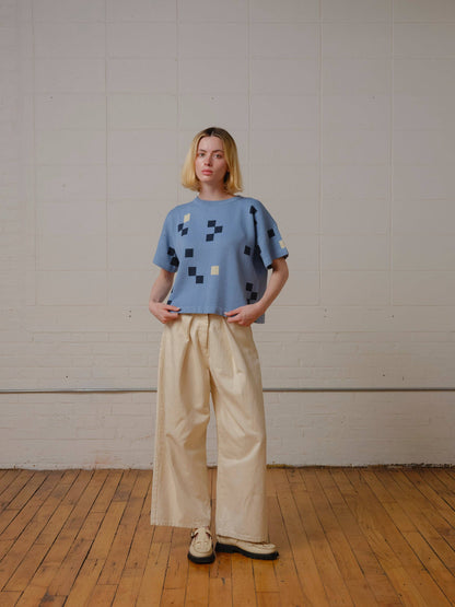The Endery - Albers Short Sleeve Sweater Tee - Larimar: M/L