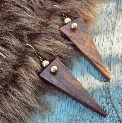 Bisjoux - Brass wood spike sphere earrings handmade exclusive