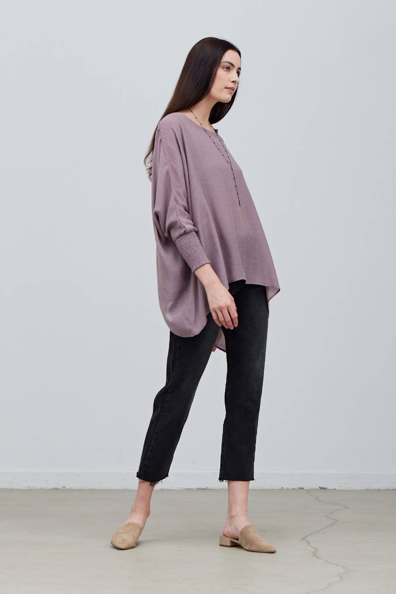 Grade & Gather - 40250PP - SMOCKED SLEEVE BLOUSE: CHARTREUSE / SMALL/MEDIUM