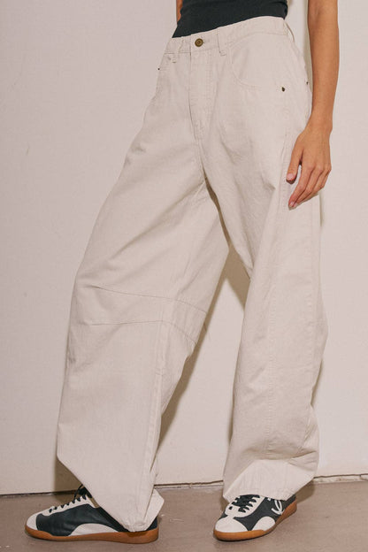 BEIGE BOTANY - A4108P-1 LADIES WOVEN COTTON WIDE LEG BARREL PANTS: Vintage Navy / L