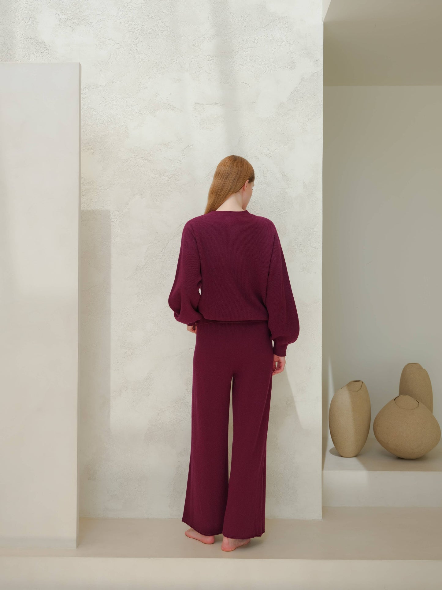 Lèmme - Ribbed crewneck sweater in cashmere blend with balloon sleeves: Ceruleo / L