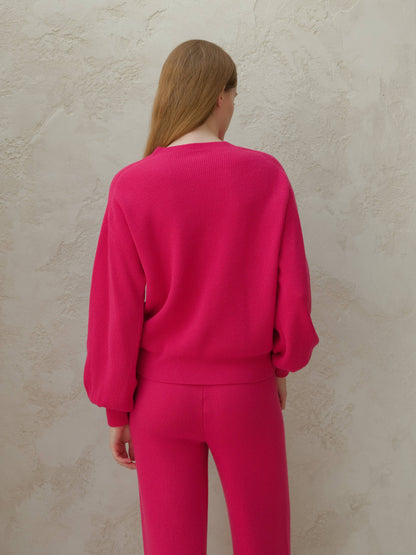 Lèmme - Ribbed crewneck sweater in cashmere blend with balloon sleeves: Ceruleo / M
