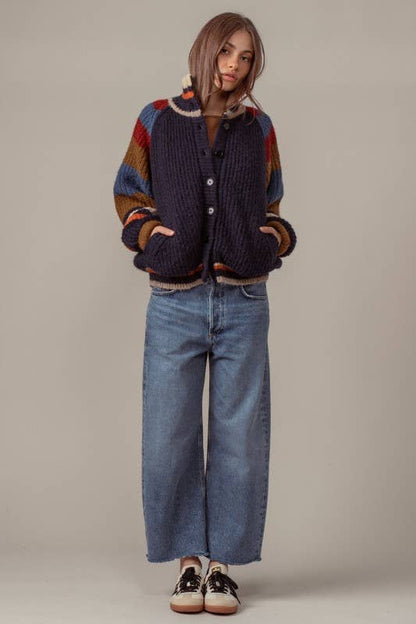 Fashion Week - Plush Fleece-Lined Sweater Cardigan Jacket: Navy / SM-ML/3-3