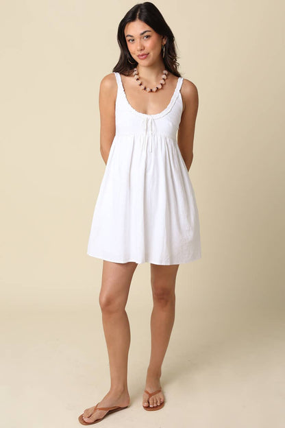 Olivaceous - Ethel Babydoll Tie Mini Dress: Navy / Contemporary / L