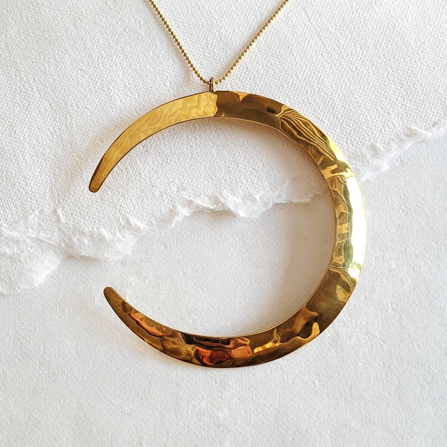 Bisjoux - Waning Moon large brass hand hammered brass Pendant necklace: Bronze