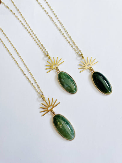 GeoMetricGem - Harlow Necklace ~ Gold Plated Chain & Green Indian Agate