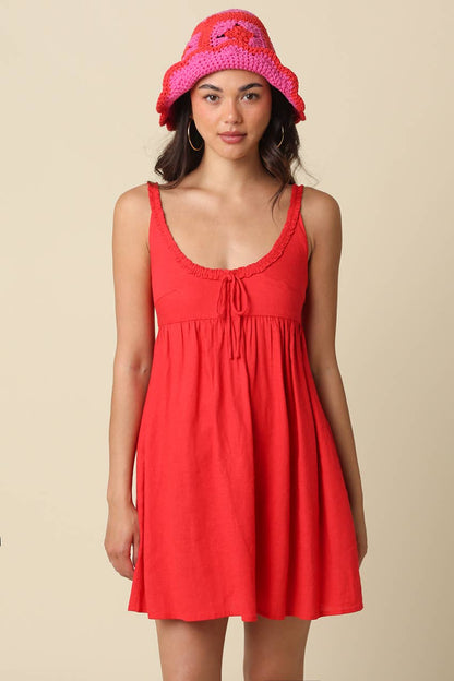 Olivaceous - Ethel Babydoll Tie Mini Dress: Navy / Contemporary / L