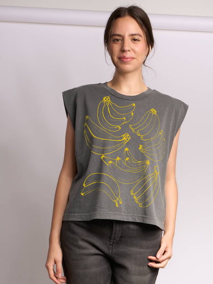 Supermaggie @ Faire - Bananas Maisie Heavyweight Muscle Tee: Off Black / Md