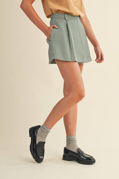 &MERCI - HOUNDSTOOTH PLEATED SHORTS MP4333: Hunter Green Houndst / M
