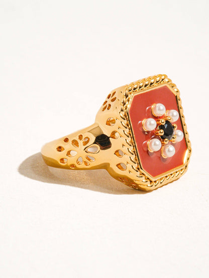 Flânerie by MAIQ - Rouge 18K Gold Red Enamel Vintage Adjustable Ring: Red