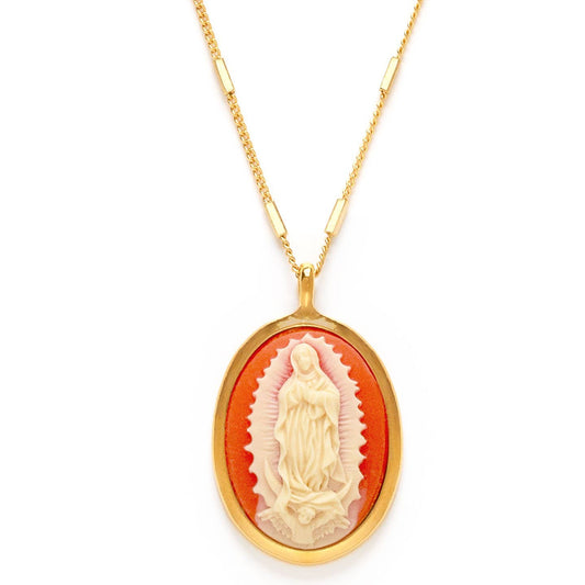 Amano Studio - Virgin of Guadalupe Vintage Cameo Necklace: Coral