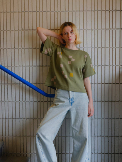 The Endery - Albers Short Sleeve Sweater Tee - Olivine: XS/S