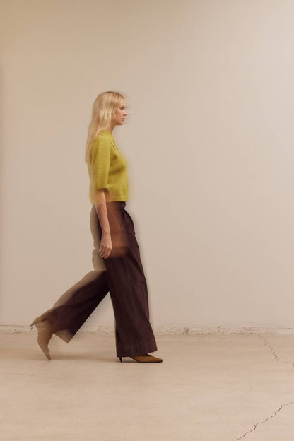 Grade & Gather - 42034 - 3/4 SHORT SLEEVE COLLAR NECK KNIT TOP: CITRON / Contemporary / SMALL