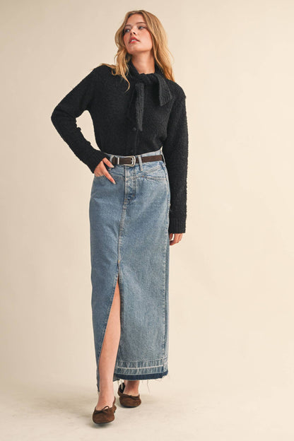 &MERCI - TYING NECK SWEATER CARDIGAN MSW11027: Black / M