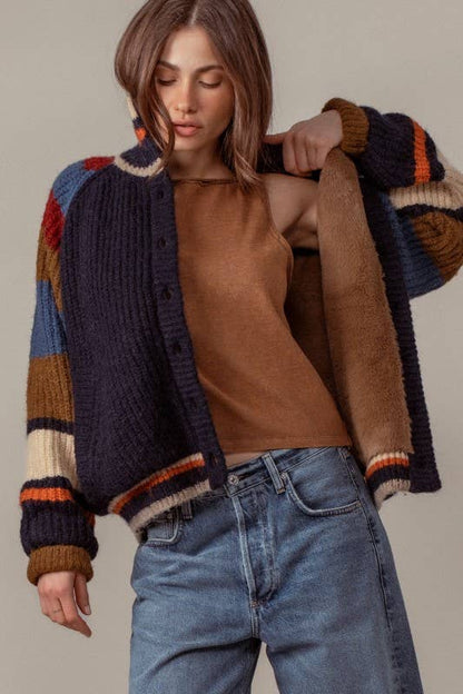 Fashion Week - Plush Fleece-Lined Sweater Cardigan Jacket: Navy / SM-ML/3-3