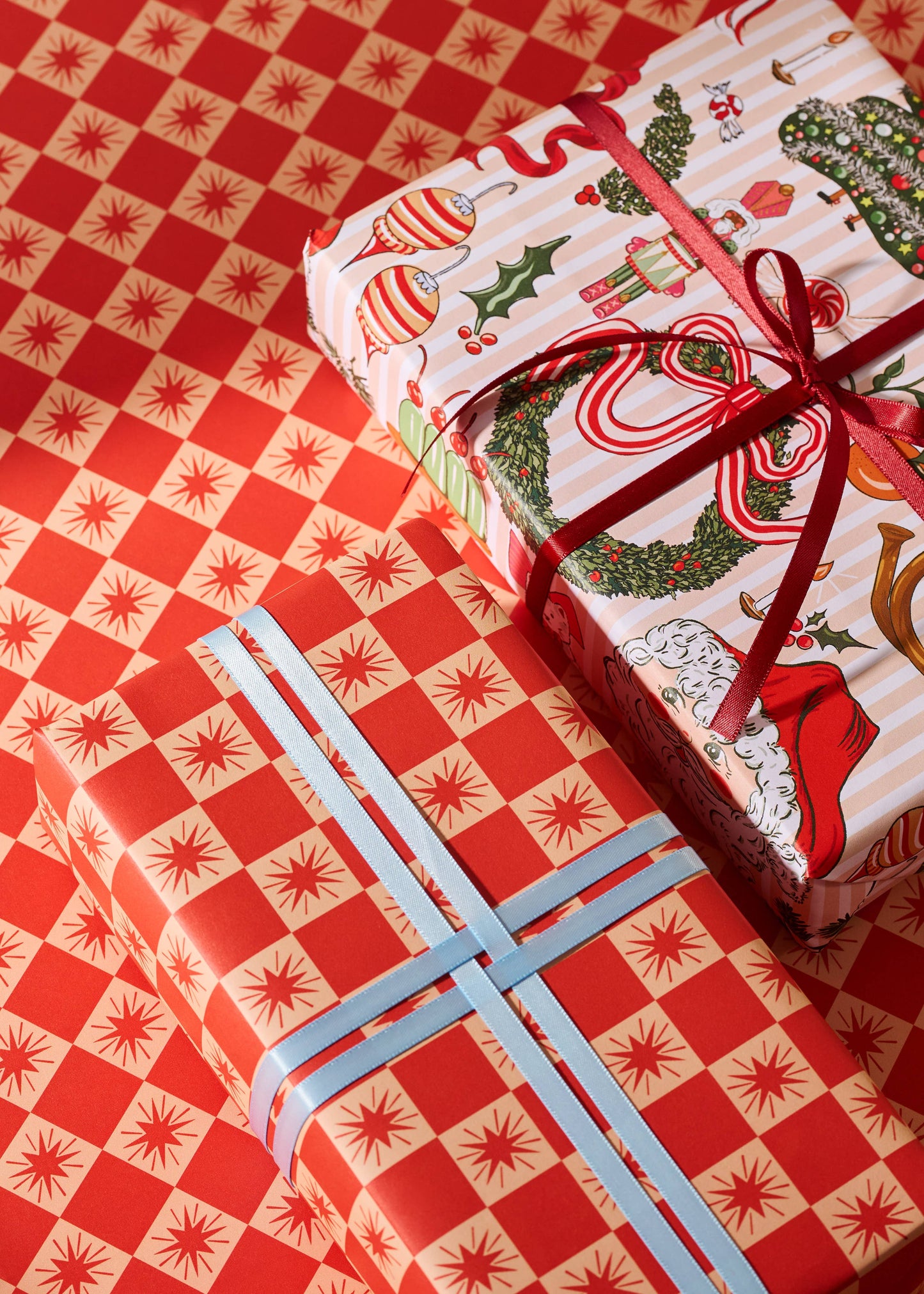One & Only Paper - Nostalgic Christmas Red Star Checked Gift Wrap | 3 Sheets