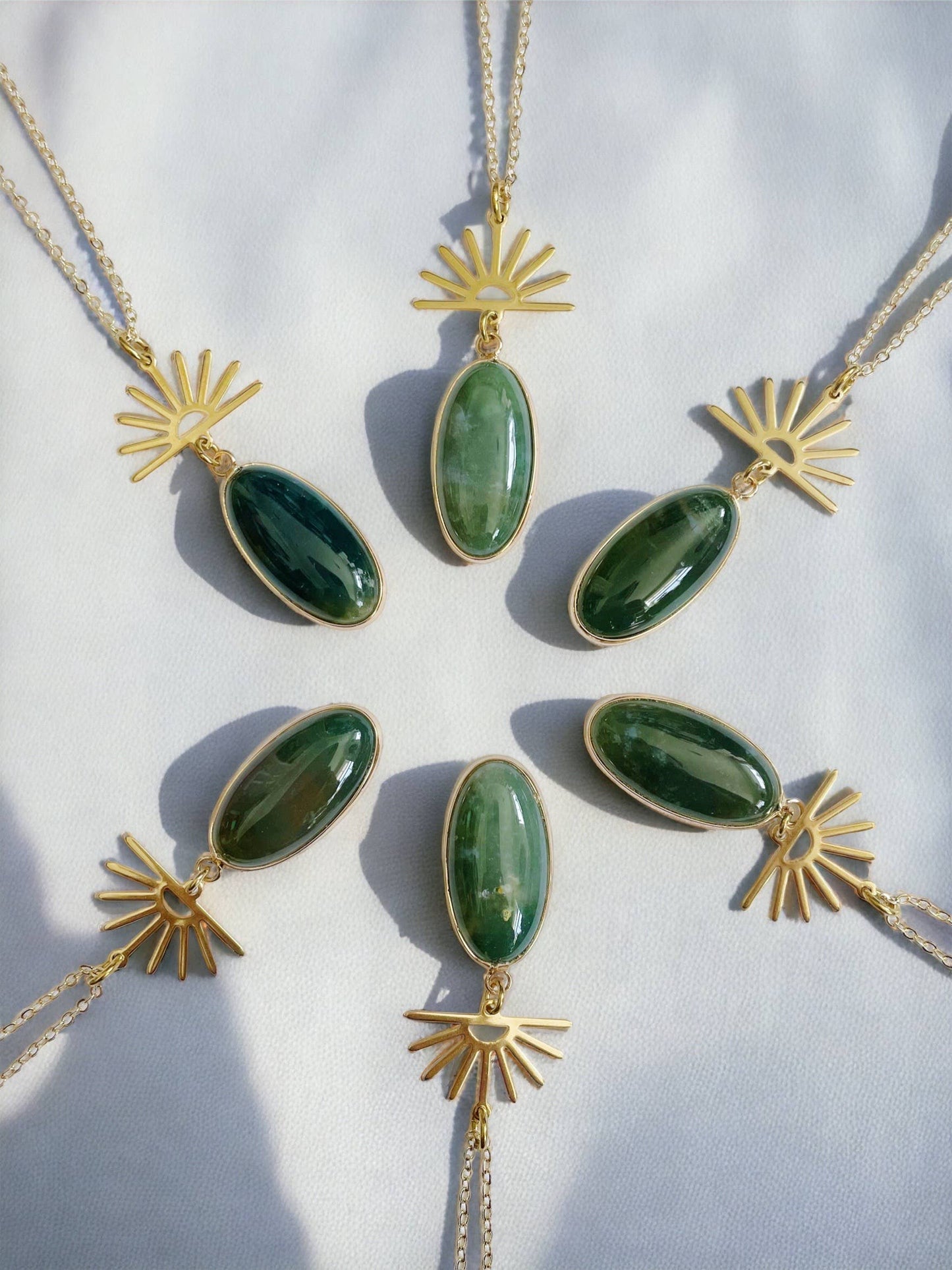 GeoMetricGem - Harlow Necklace ~ Gold Plated Chain & Green Indian Agate