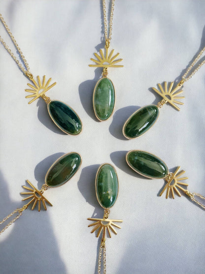 GeoMetricGem - Harlow Necklace ~ Gold Plated Chain & Green Indian Agate