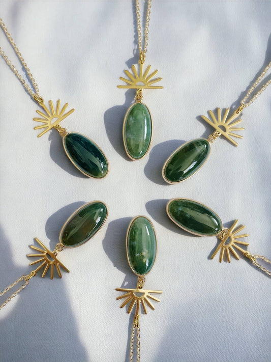 GeoMetricGem - Harlow Necklace ~ Gold Plated Chain & Green Indian Agate