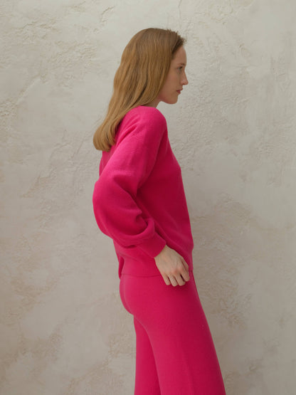 Lèmme - Ribbed crewneck sweater in cashmere blend with balloon sleeves: Ceruleo / S