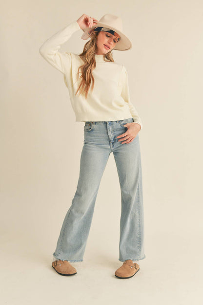 &MERCI - MOCK NECK SHOULDER DETAIL SWEATER MSW10296: IVORY / M