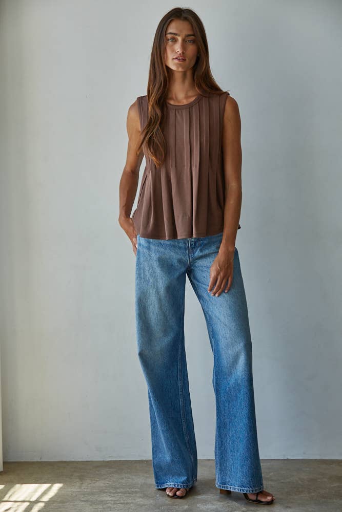 By Together - L9117 | Knit Rayon Spandex Jersey Round Neck Sleeveless Top: Cream / M