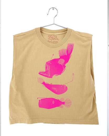 Go To Devil - Deep Fish Joan Heavyweight Muscle Tee: Off White / Xl