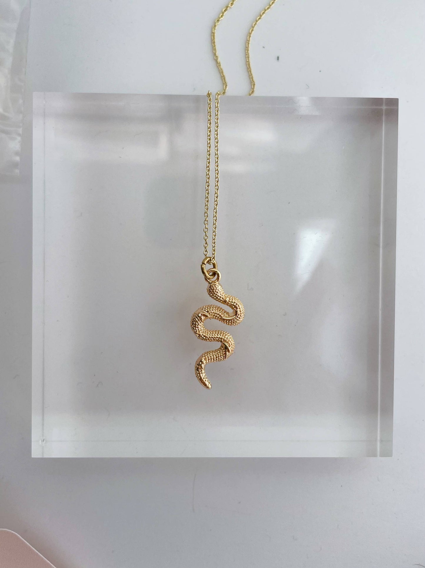 GeoMetricGem - Snake Necklace ~ Gold Plated Pendant on delicate chain