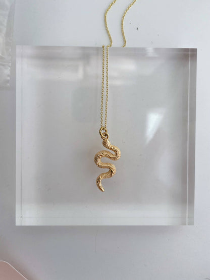 GeoMetricGem - Snake Necklace ~ Gold Plated Pendant on delicate chain