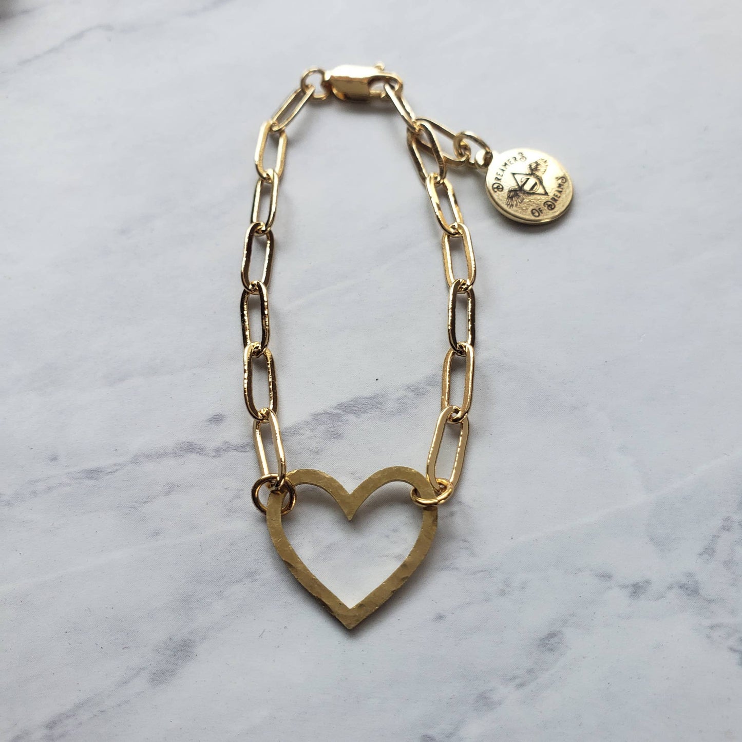 Dreamers of Dreams - Gold Hammered Heart Charm Bracelet