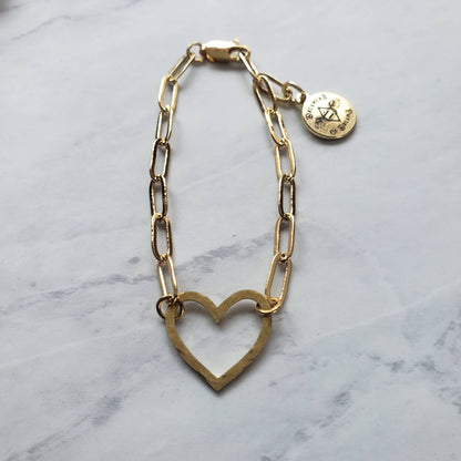 Dreamers of Dreams - Gold Hammered Heart Charm Bracelet