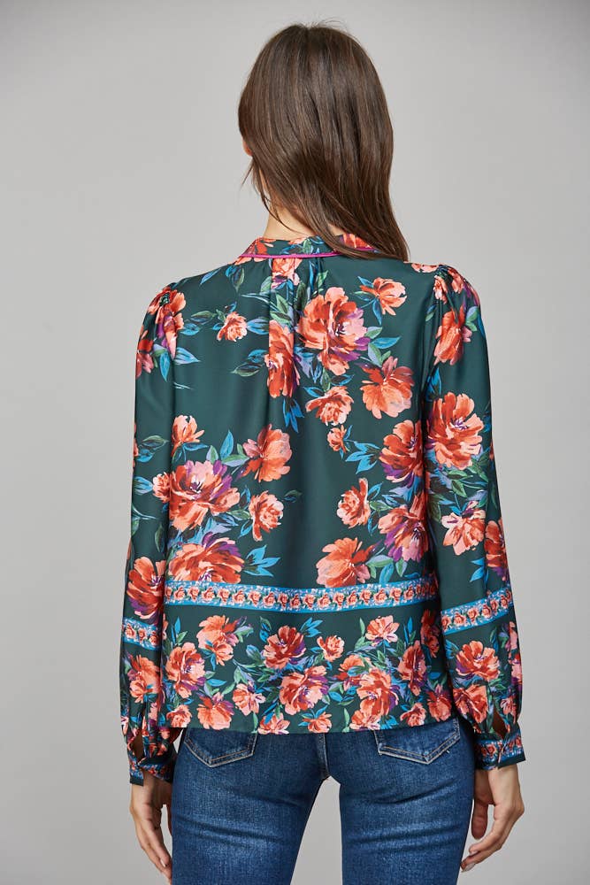 FATE - FRONT BUTTON CLOSURE LONG SLEEVE PRINT BLOUSE FT22255

: DEEP GREEN MULTI / M