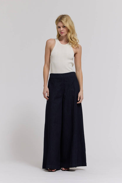 Grade & Gather - 50906BD - DENIM PANEL MAXI SKIRT: DEEP INDIGO / Contemporary / LARGE