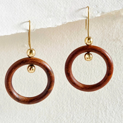 Bisjoux - Brass wood hoop sphere earrings handmade