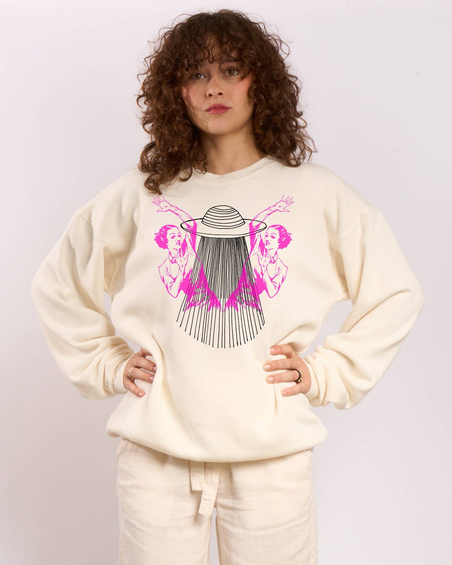 Go To Devil - UFO Ladies Women's Oversized Fleece Sweatshirt: Off White / Sm