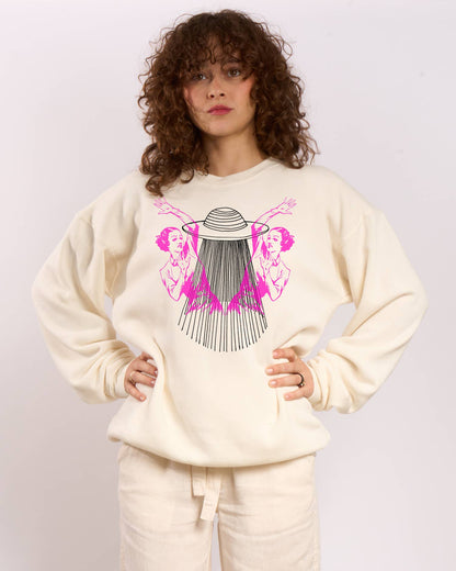 Go To Devil - UFO Ladies Women's Oversized Fleece Sweatshirt: Off White / Md