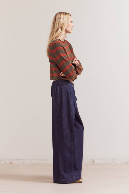 Grade & Gather - 42048 - STRIPED MOCK NECK KNITWEAR: TAPENADE / Contemporary / LARGE