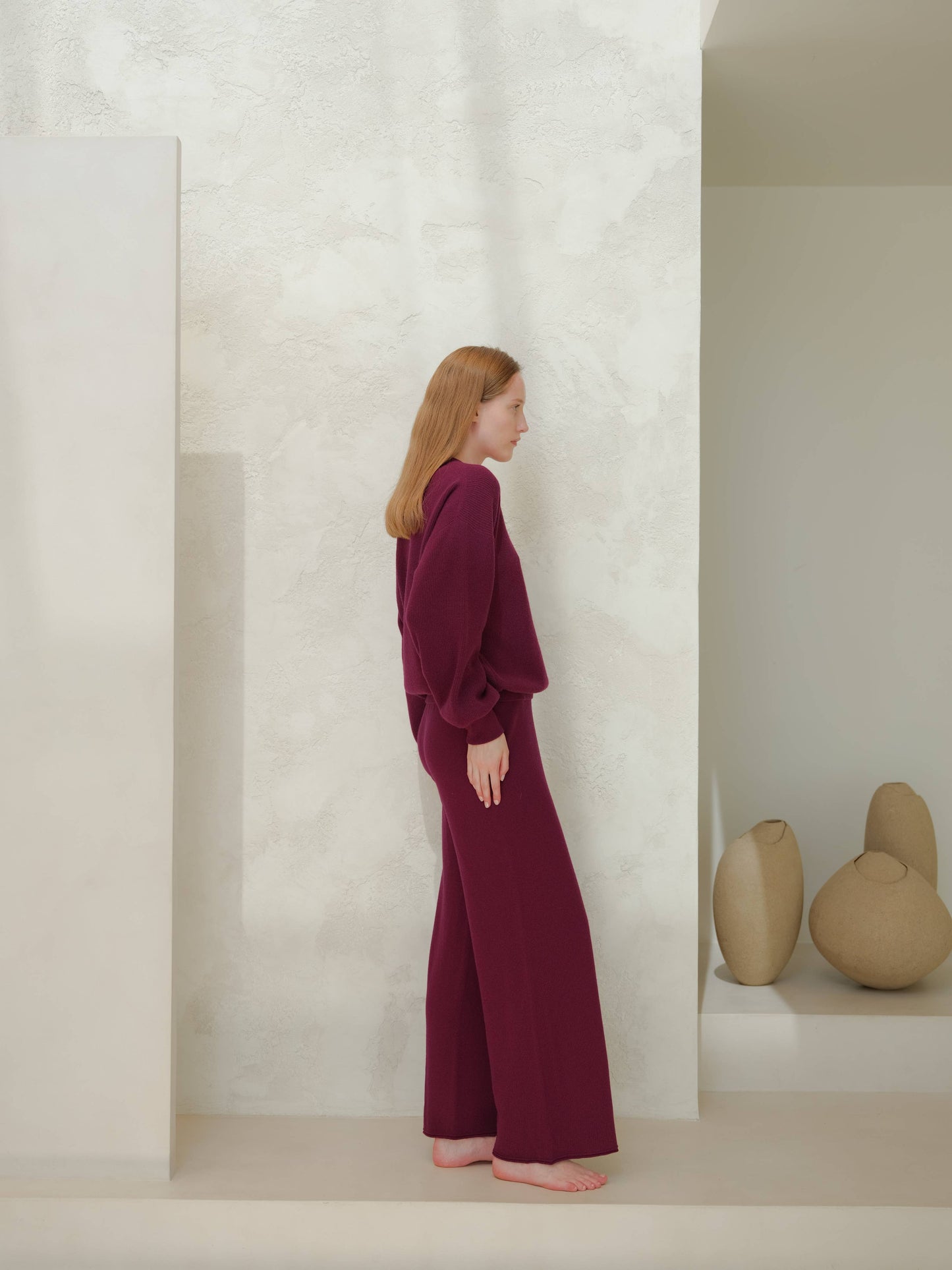 Lèmme - Ribbed crewneck sweater in cashmere blend with balloon sleeves: Ceruleo / M