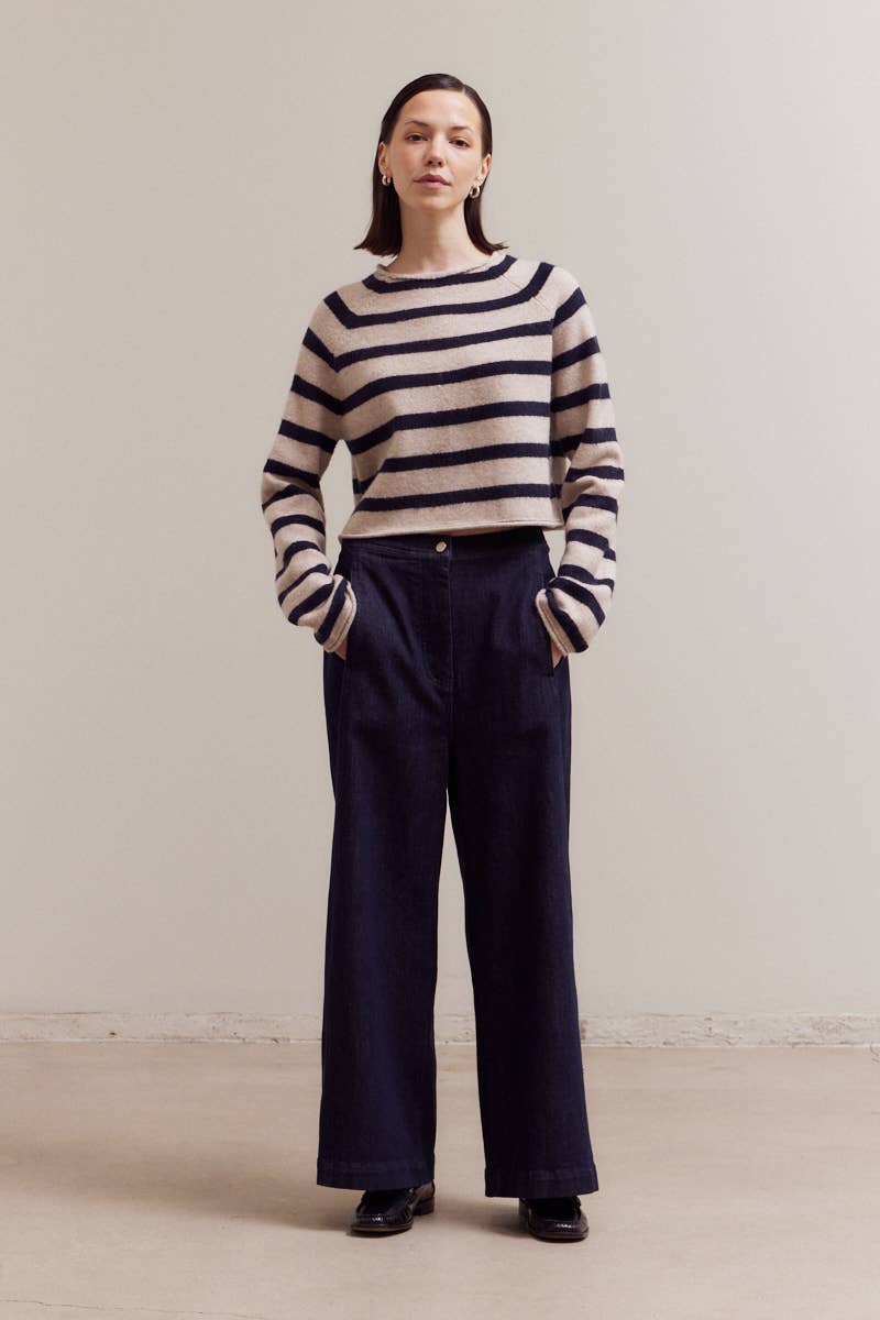 Grade & Gather - 42048 - STRIPED MOCK NECK KNITWEAR: TAPENADE / Contemporary / MEDIUM