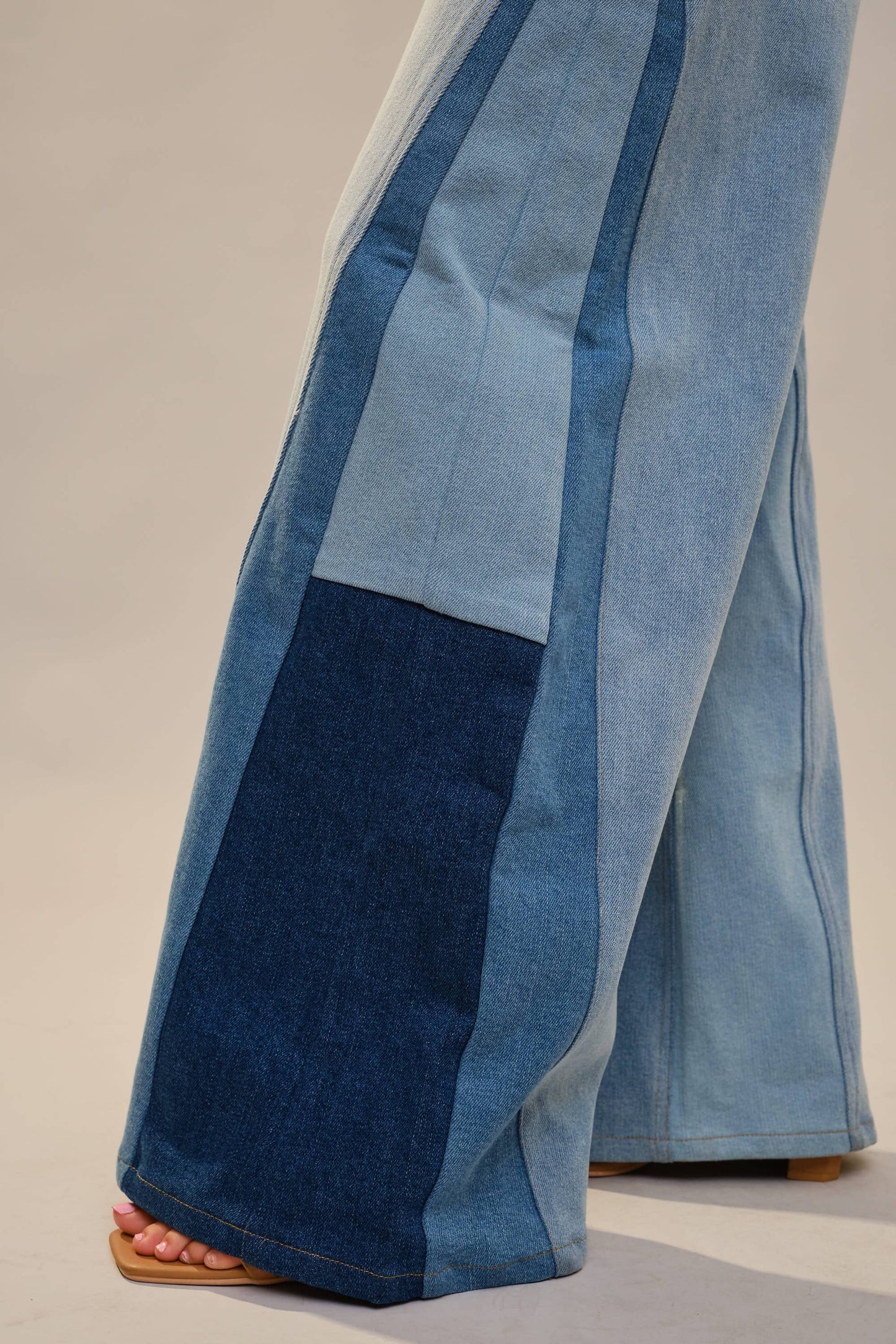 Blue B - 91673P - High Rise Super Wide Leg Color Block Jeans: MEDIUM WASH / S-M-L (2-2-2)