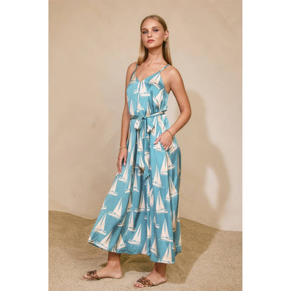 Dress Forum - Coastal Reverie Extra Flared Maxi Dress: BLUE WAVES / S-M-L(2-2-2)