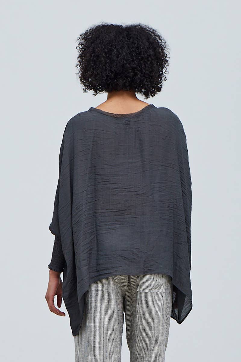 Grade & Gather - 40250PP - SMOCKED SLEEVE BLOUSE: CHARTREUSE / MEDIUM/LARGE