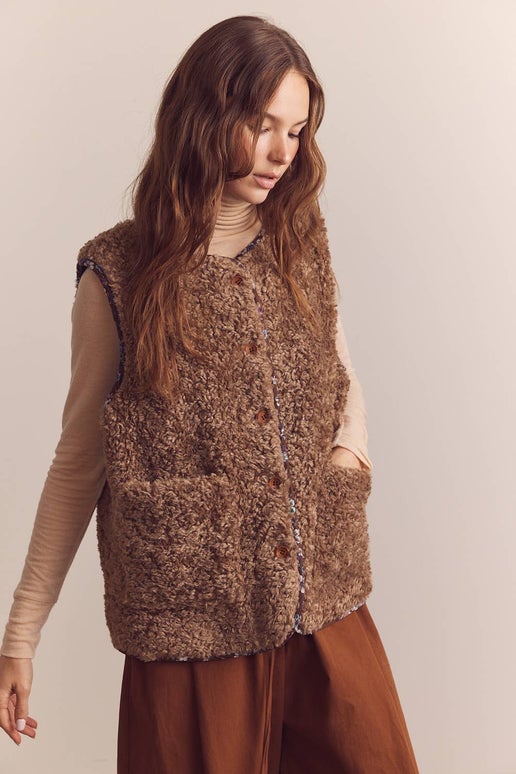 amente - Wool blend shepherd reversible vest